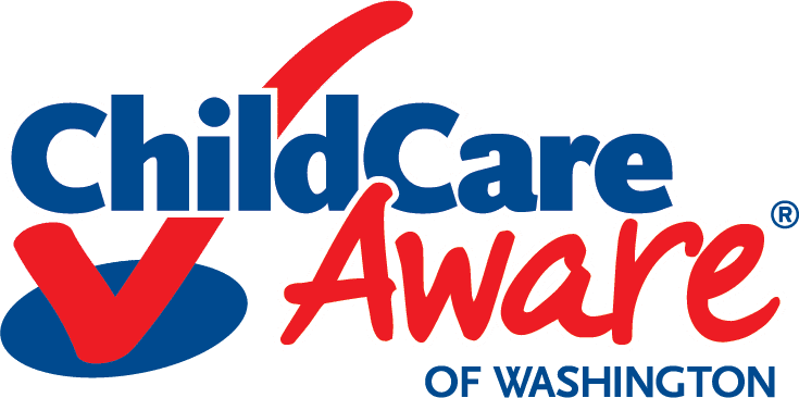 ChildCare Aware of Washington logo with a large red check mark behind the text.